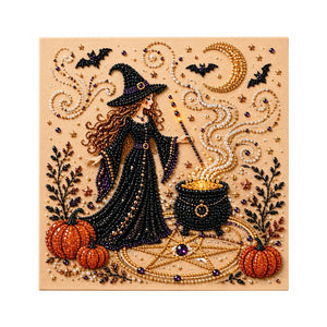 Dowmoo Pearl Halloween Wall Art Set - Single Witch Magic Cauldron, Holiday Family DIY, Various 3D Retro Halloween Wall Art Designs