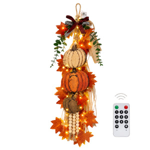 AMZ Autumn Harvest Pumpkin Maple Leaf Light-Up Door Hanger, Remote Control Dimmable, Multi-Scene, Battery-Powered, Other Toys