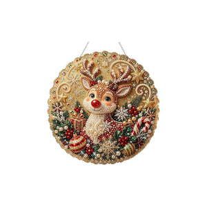 DIY hanging decoration: pearl and diamond painting with a gold background, featuring a small deer. Easy to make, durable, and suitable for various settings; also a fun craft project for other toys