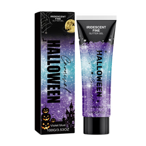AMZ Halloween Glitter Gel (Purple-Blue) has a moisturizing and smooth texture, allowing for easy application and creating a stunning, atmospheric party look