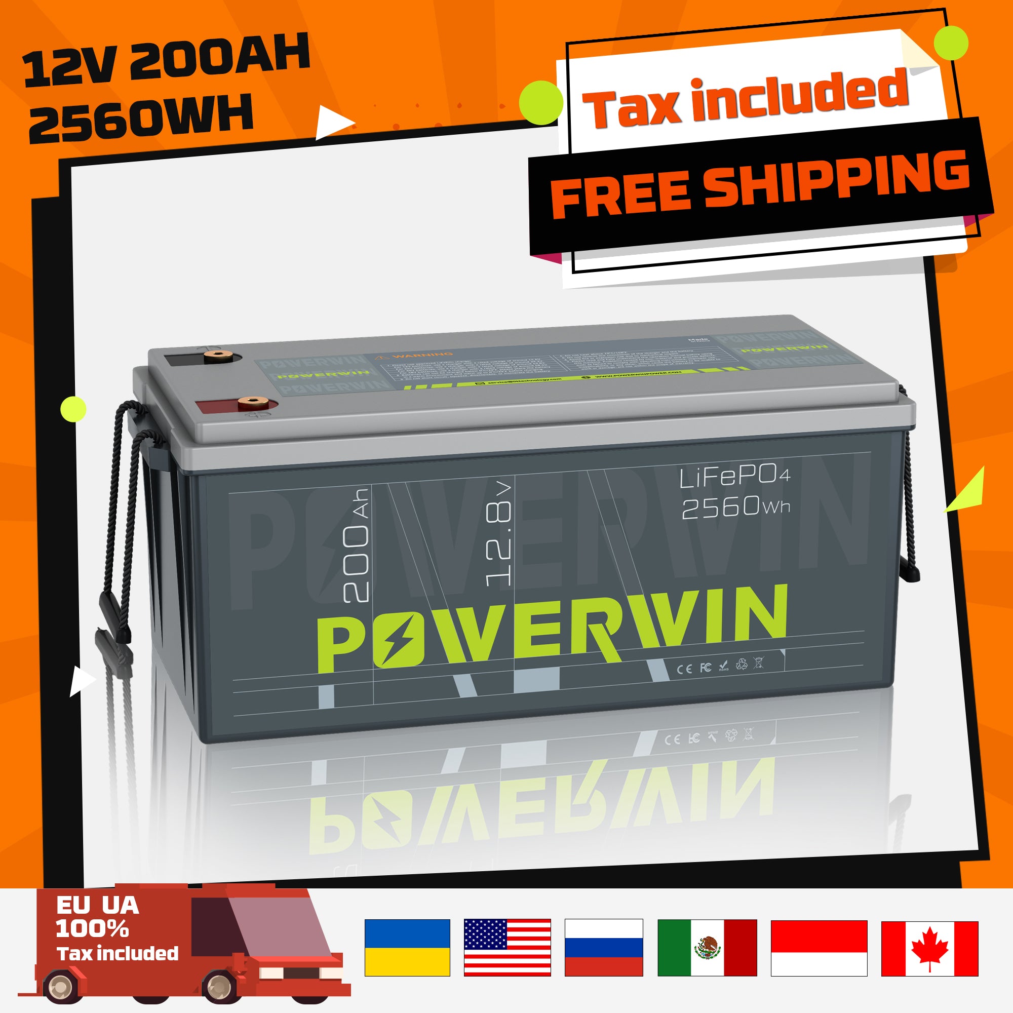 POWERWIN BT200 12V 200Ah 2560Wh LiFePO4 Lithium Battery