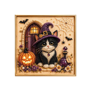 DOWMOO Cute Witch Cat Pumpkin Craft Pearl Art Set - Cow Cat, Adorable Ornament for Festive Decorations