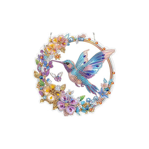 AMZ Diamond Art Hanging Ornament Set - Blue and Purple Hummingbird, Halloween, Christmas, Thanksgiving, Home Door Hanging Decoration, Parent-Child Interactive Activity
