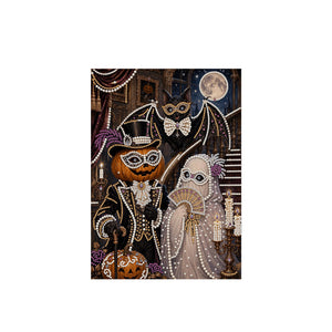 AMZ Pearl Diamond Painting Kit, Pumpkin Ghost Couple, 3D Embossed, Dual-Material, Glossy Finish, Suitable for Beginners, DIY Art Set