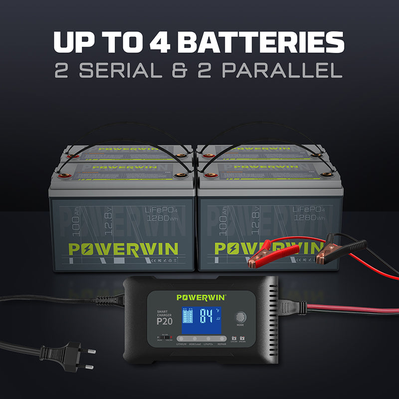 POWERWIN 12V 200Ah LiFePO4 Lithium Battery + Charger Set