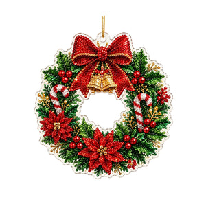 AMZ Christmas Pearl Art DIY Ornament Set - Red Leaf Wreath, Acrylic Lace, and Metal Chain Ornament Set