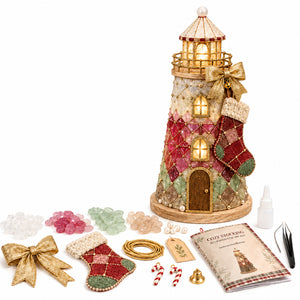 AMZ Christmas Stocking Style Sea Glass Texture Lighthouse Making Kit Easy-to-Assemble Christmas Light Decoration Christmas Series