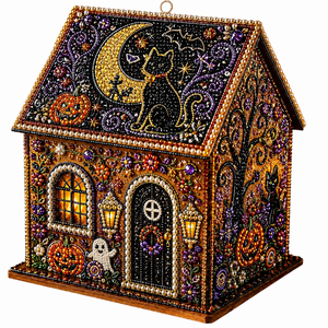 AMZ 3D Halloween Wooden House Diamond Painting Kit (Black Cat) – A fun and interactive DIY craft set for creating festive holiday decorations and ornaments