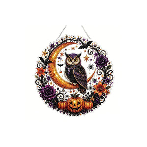 AMZ Diamond Art Hanging Ornament Set - Owl, Halloween, Christmas, Thanksgiving, Home Door Hanging Decoration, Family Interactive Activity