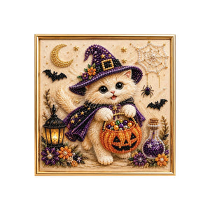DOWMOO Cute Witch Cat Pumpkin Craft Pearl Art Set - Little White Cat, Adorable Ornament for Festive Decorations