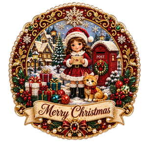 AMZ Christmas Girl Lettering Lace Round Diamond Painting Ornament, DIY Decoration, Gift, Sparkling Ornament