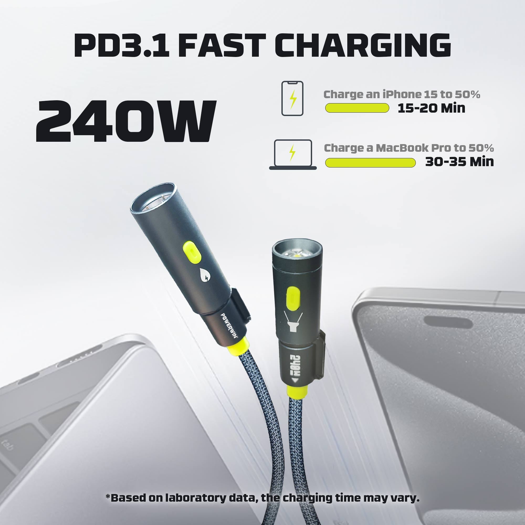 POWERWIN PWC240L USB C Multi Charging Cable with Flameless Lighter for Camping & Light