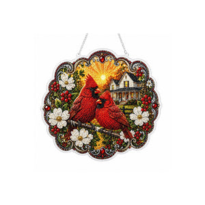 AMZ Diamond Art Hanging Decoration Set - Red Cardinal Bird Halloween Christmas Thanksgiving Home Door Hanging Decorative Painting Parent-Child Interaction