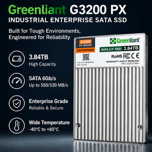 Greenliant G3200 PX Series 3.84TB Industrial Enterprise SSD — SATA 6Gb/s 2.5" — -40°C to +85°C — AES-256 — Power Loss Protection