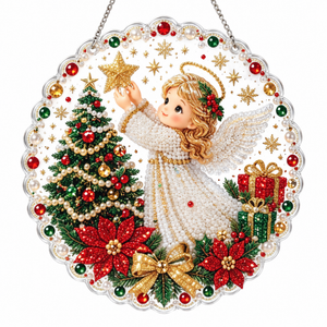 AMZ Christmas Angel Star Lace Round Diamond Painting Ornament, DIY Decoration, Gift, Sparkling Ornament
