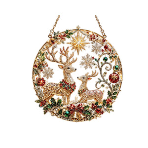 AMZ Christmas Pearl and Diamond Art Ornament Set - Christmas Reindeer, a fashionable and creative round DIY home decoration for a festive Christmas atmosphere