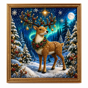 AMZ DIY Christmas Snow Scene Reindeer Pearl Rhinestone Decorative Painting Handmade Decorative Gift for Beginners and Other Toys