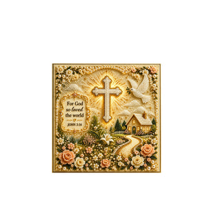 AMZ Faith Garden Pearl Art Collection - Cross and White Dove Painting, Religious Theme, Pastoral Style, Other Toys