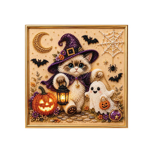 DOWMOO Cute Witch Cat Pumpkin Craft Pearl Art Set - Ragdoll Cat, Adorable Ornament for Festive Decorations