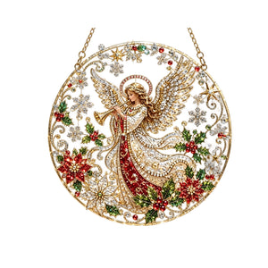 AMZ Christmas Pearl and Diamond Art Ornament Set - Trumpet Angel, a fashionable and creative round DIY home decoration for a festive Christmas atmosphere