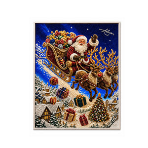 Dowmoo Diamond DIY Painting Kit - Flying Santa Claus and Reindeer, 3D Pearl Art Christmas Diamond Painting Set, Festive Decorative Piece