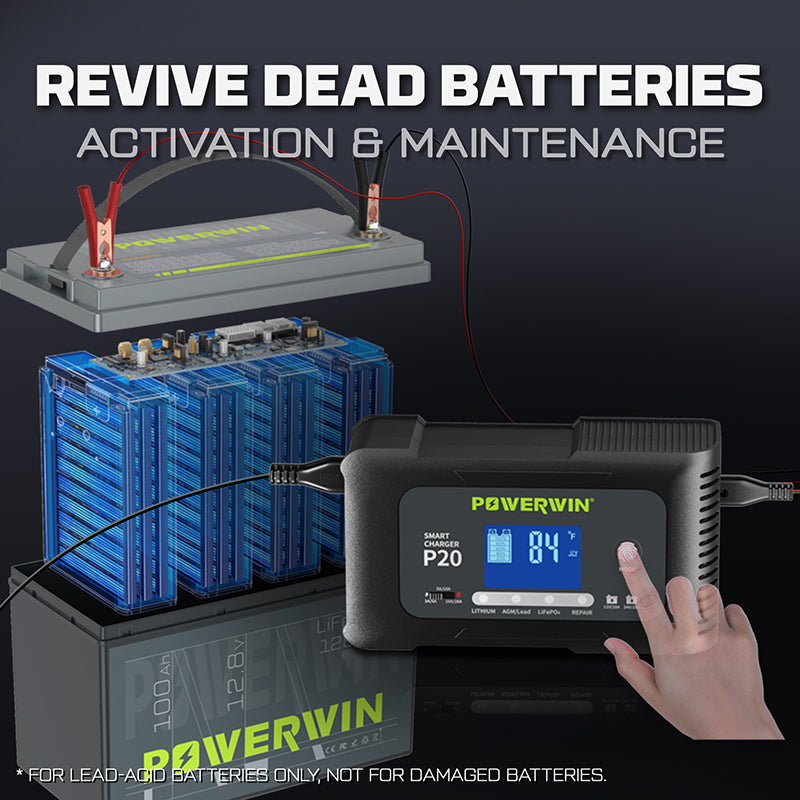 POWERWIN 12V 100Ah LiFePO4 Lithium Battery + Charger Set