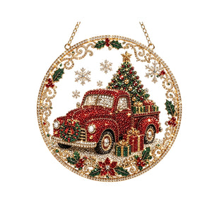 AMZ Christmas Pearl and Diamond Art Ornament Set - Car Tree, Fashionable and Creative Round DIY Home Christmas Decorative Art Ornament