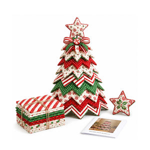 AMZ Christmas Tree Patchwork Quilt Set - Red and White Five-Pointed Stars, a Fun and Unique DIY Patchwork Decoration for Festive Parties