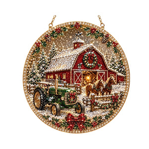 AMZ Christmas Pearl and Diamond Art Ornament Set - Christmas Church, a fashionable and creative round DIY home decoration for a festive Christmas atmosphere