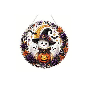 AMZ Diamond Art Hanging Decoration Set - Three Ghosts Reading, Halloween, Christmas, Thanksgiving, Home Door Hanging Decoration, Parent-Child Interactive Activity