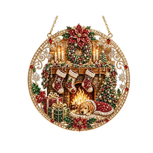AMZ Christmas Pearl and Diamond Art Ornament Set - Christmas Stocking Stuffer, Fashionable and Creative Round DIY Home Decor for a Festive Christmas Atmosphere