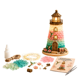 AMZ DIY Luminous Sea Glass Style Hummingbird Lighthouse Kit Easy-to-Operate Accessories Full Warm Light Cozy Coastal Style Craft