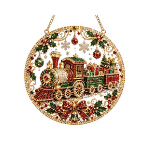 AMZ Christmas Pearl and Diamond Art Ornament Set - Christmas Train, a fashionable and creative round DIY home decoration for a festive Christmas atmosphere