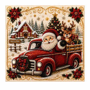 AMZ Santa Claus Red Truck DIY Diamond Painting, Easy-to-Apply Decorative Painting with Irregular Diamond Shapes