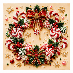 AMZ Christmas Diamond Painting Series (Christmas Candy Wreath): Handmade DIY diamond painting for decoration, creating a festive Christmas atmosphere