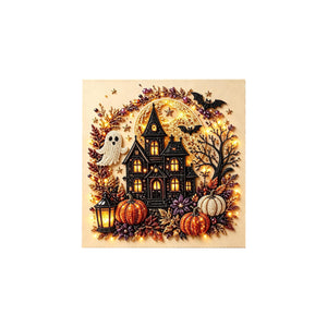 AMZ Diamond Painting Kit - Bat Ghost Castle, Cute Pumpkin Ghost Witch, Halloween-Themed Painting Decoration Set