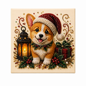 AMZ DIY Christmas Hat Corgi Puppy Lantern Gift with Pearl and Rhinestone Decorations, Festive Cute Pet DIY Gift, Other Toys