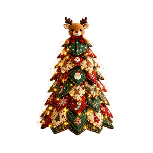 AMZ DIY Quilted Christmas Tree Set with Light Beads - Christmas Reindeer, Personalized Decorative Quilted Craft, Festive Print, Durable DIY Set