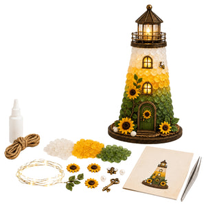 AMZ DIY Luminous Sea Glass Style Sunflower Lighthouse Kit, Easy for Beginners, Warm Light, Coastal Craft