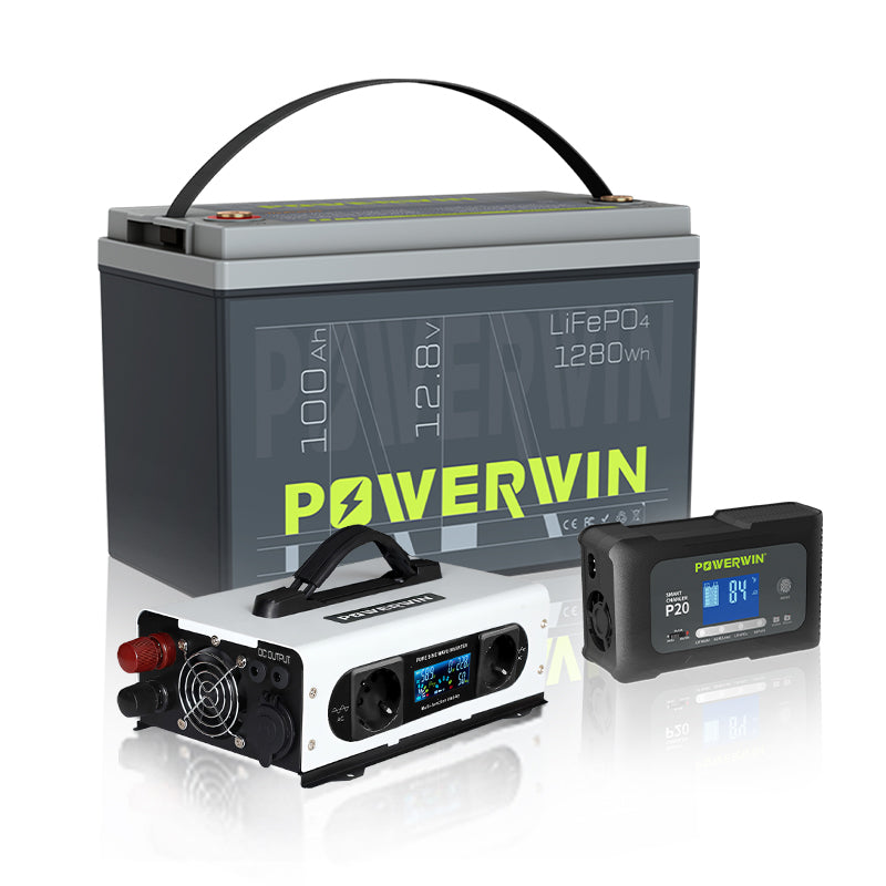Powerwin BT100 Battery + P20 Charger + PI1200 Inverter