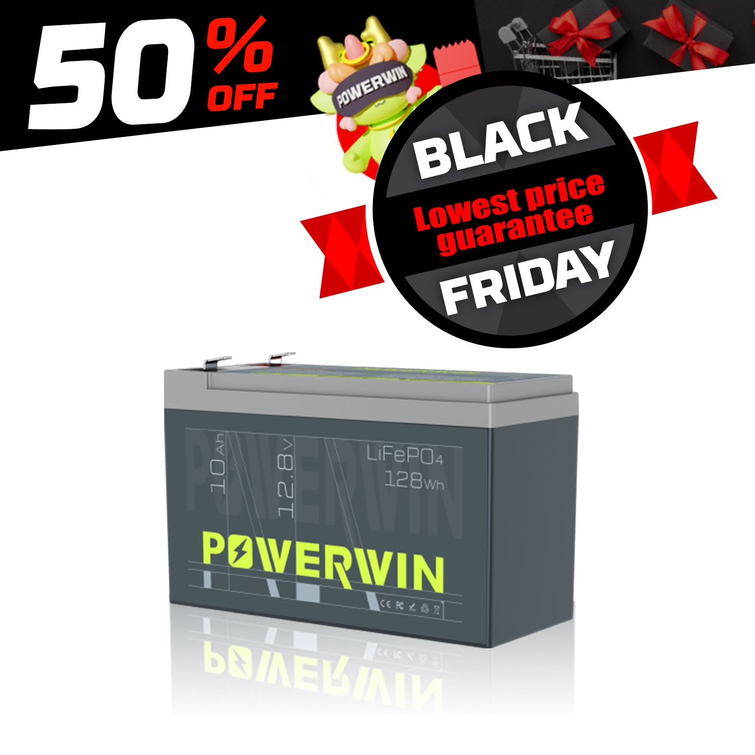 POWERWIN BT10 12V 10Ah 128Wh LiFePO4 Lithium Battery