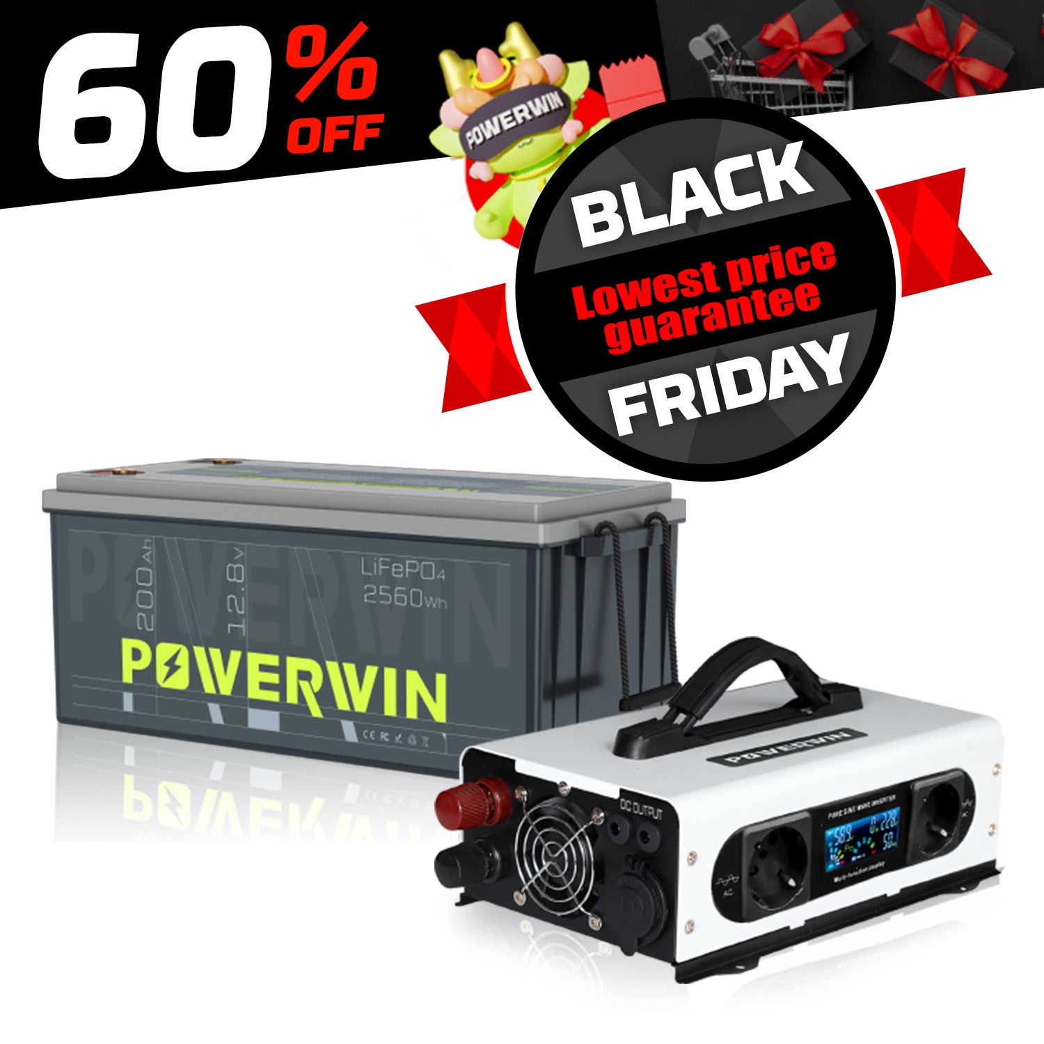 POWERWIN Portable Power Combo 2560Wh Lithium Battery+ 1200W Pure Sine Inverter BT200+PI1200