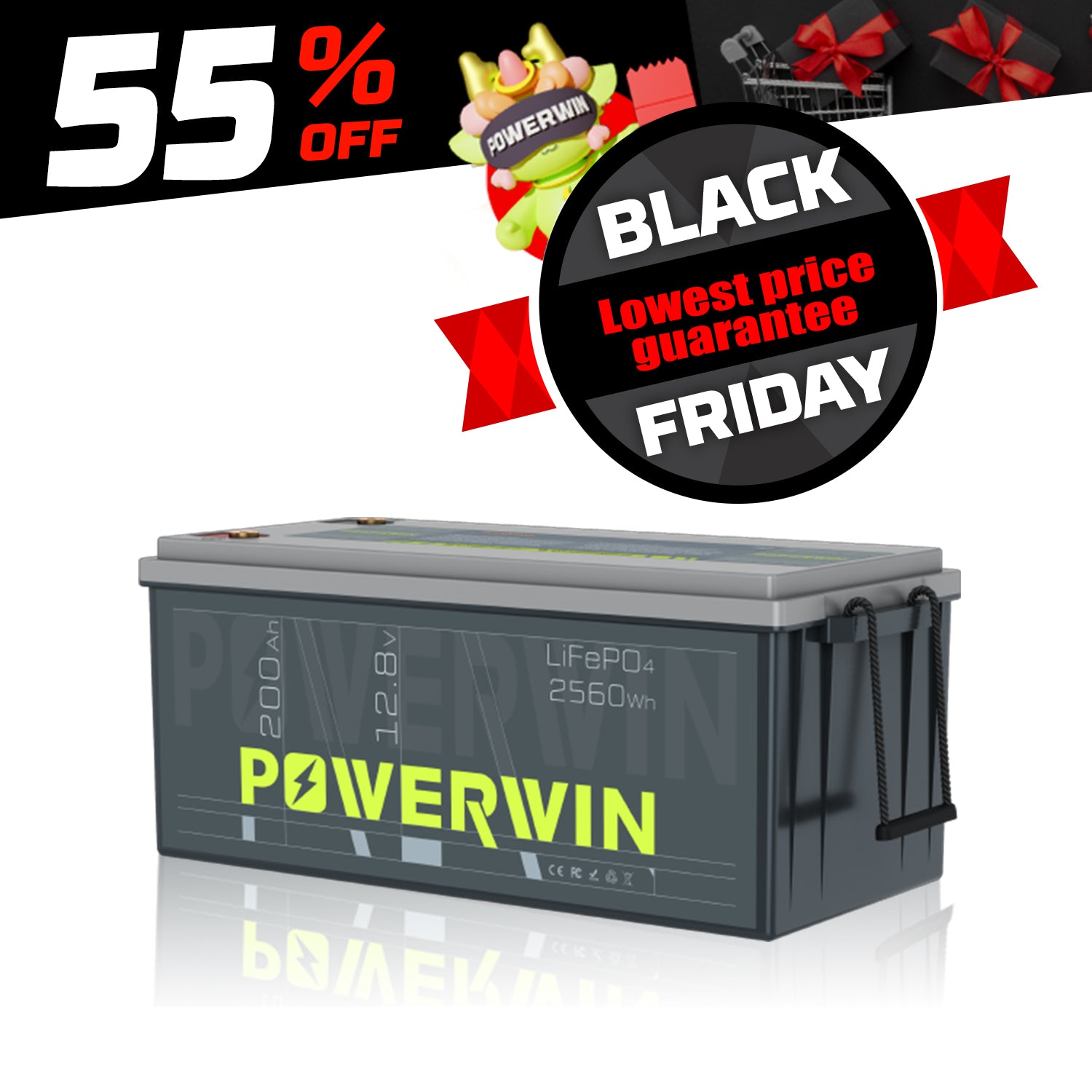 POWERWIN BT200 12V 200Ah 2560Wh LiFePO4 Lithium Battery