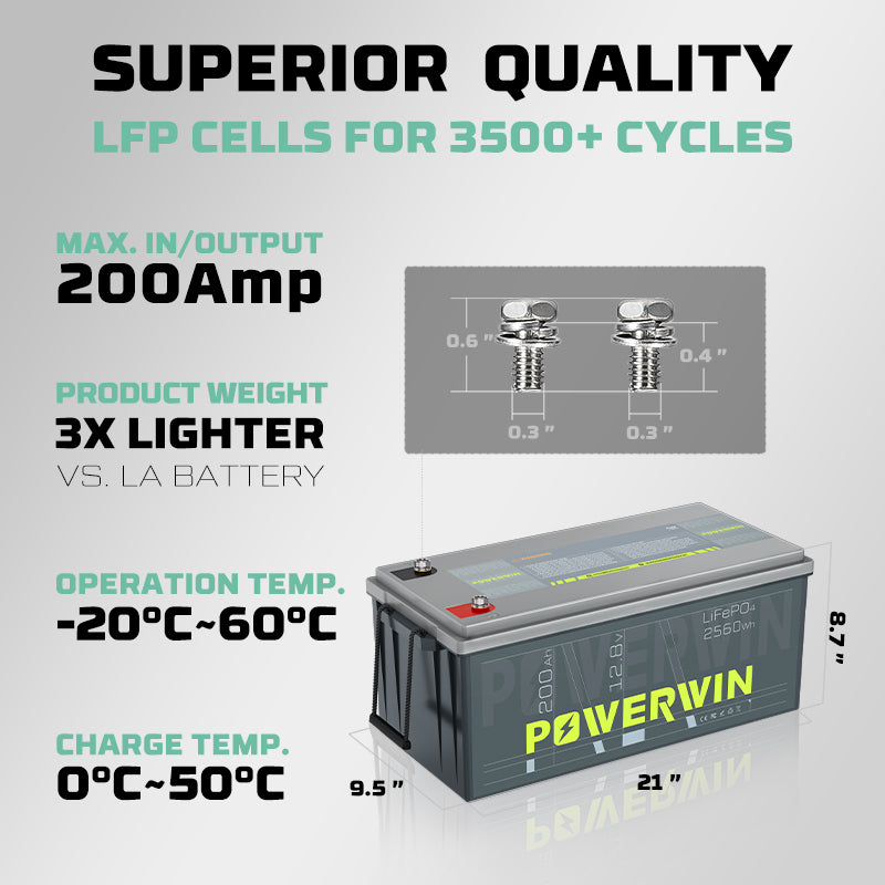 POWERWIN BT200 12.8V 200Ah LiFePO4 Battery