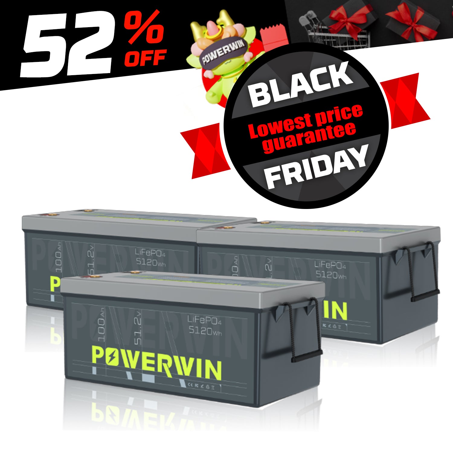 POWERWIN BT5120 48V 100Ah 5120Wh Lithium Battery 3 Pack 15360Wh