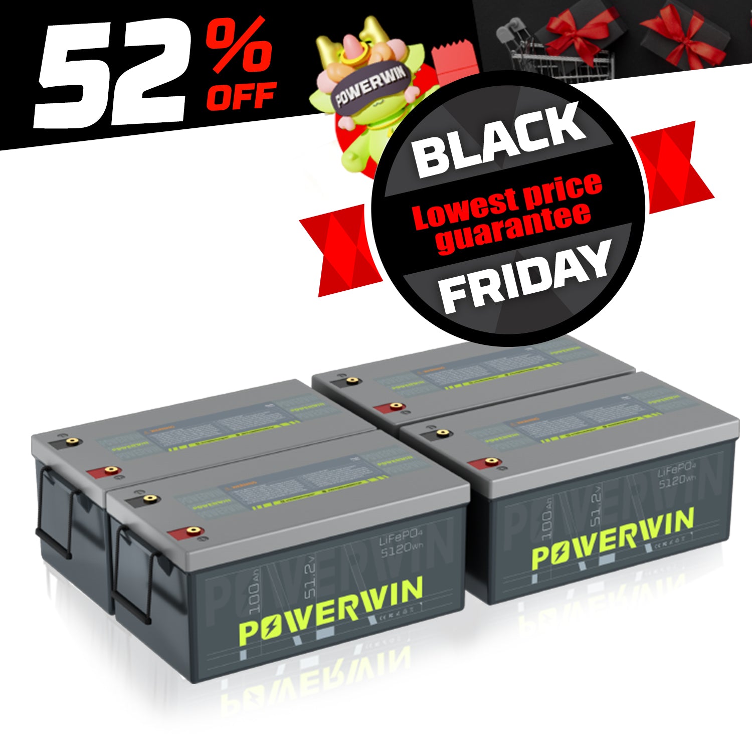 POWERWIN BT5120 48V 100Ah 5120Wh Lithium Battery 4 Pack 20480Wh