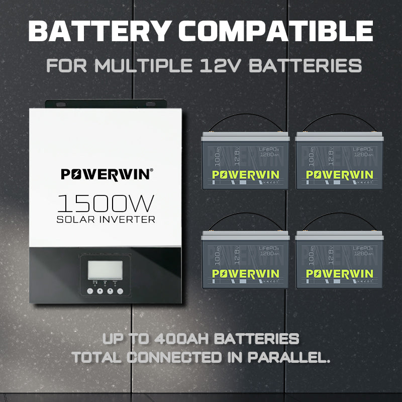 POWERWIN 12V 100Ah LiFePO4 Lithium Battery + 1500W Solar Inverter 220-240V Set
