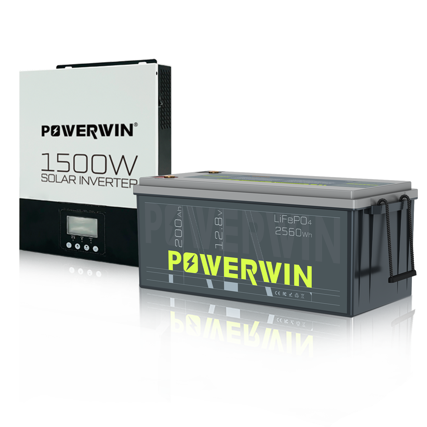 POWERWIN 12V 200Ah LiFePO4 Lithium Battery+ 1500W Solar Inverter 220-240V Set