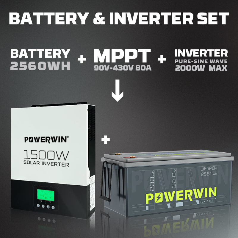 POWERWIN 12V 200Ah LiFePO4 Lithium Battery+ 1500W Solar Inverter 220-240V Set