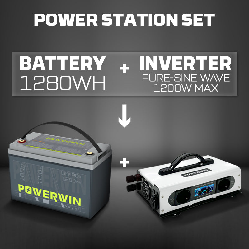 POWERWIN Portable Power Combo 1280Wh Lithium Battery+ 1200W Pure Sine Inverter BT100+PI1200